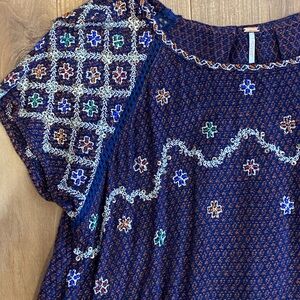 Free People Navy and Orange Knit boho dress S